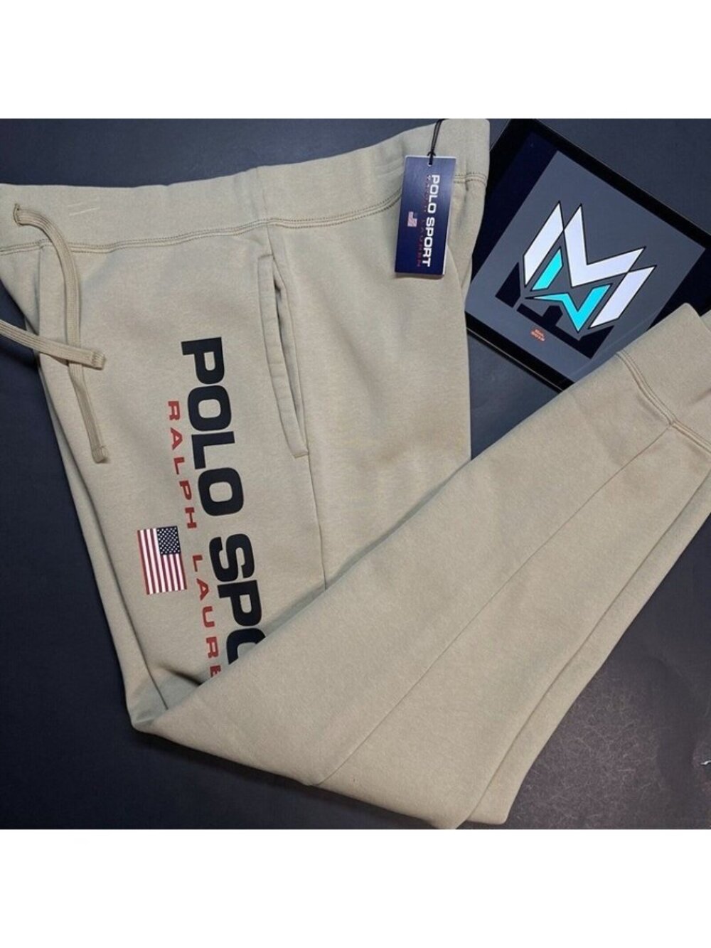 Polo Ralph Lauren Sport Men's Large Tan Fleece Jogger Pants USA 3219